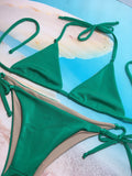 Bikini Set Triangle Scrunch Green Ties Sides Bottom - TenaZZ Design