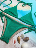 Bikini Set Triangle Scrunch Green Ties Sides Bottom - TenaZZ Design