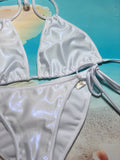 Bikini Set Triangle Scrunch Ties Sides Shine White - TenaZZ Design